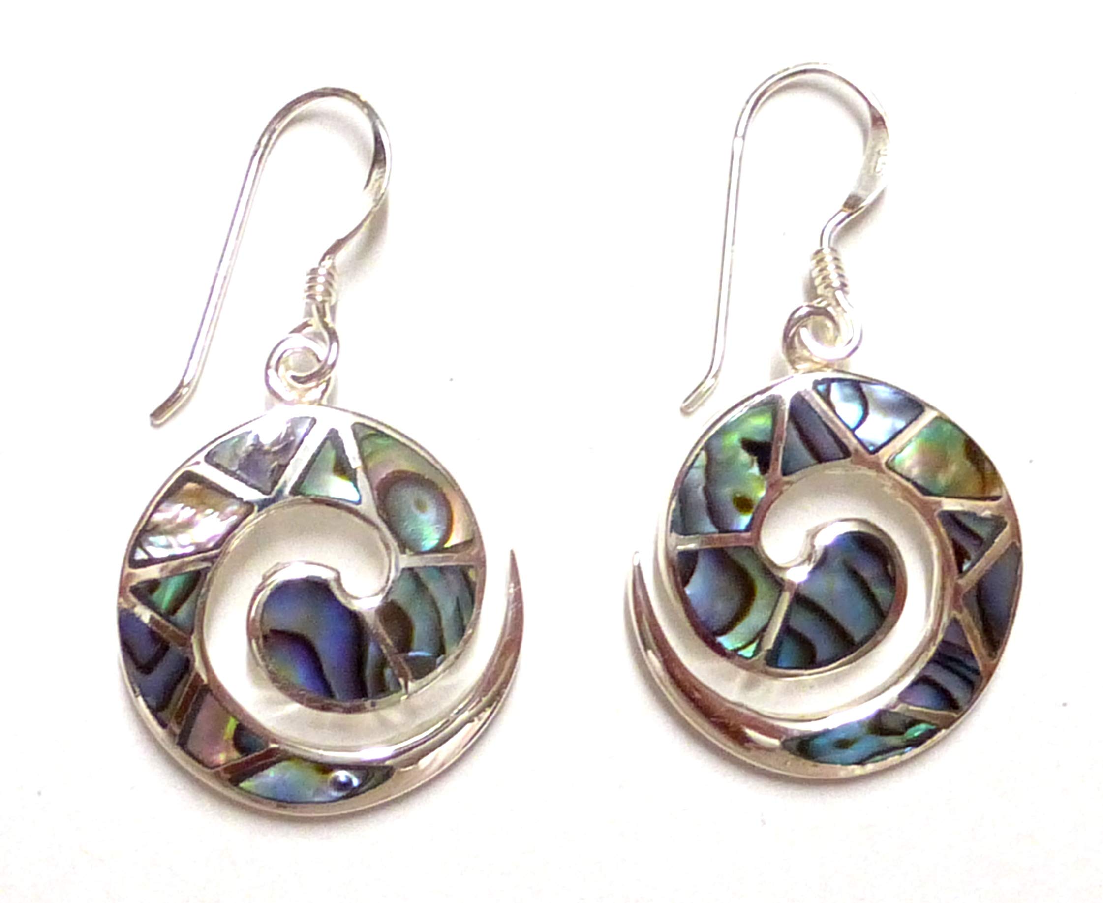 Orecchini a spirale con conchiglia di abalone, in argento Sterling 925, da donna, con confezione regalo