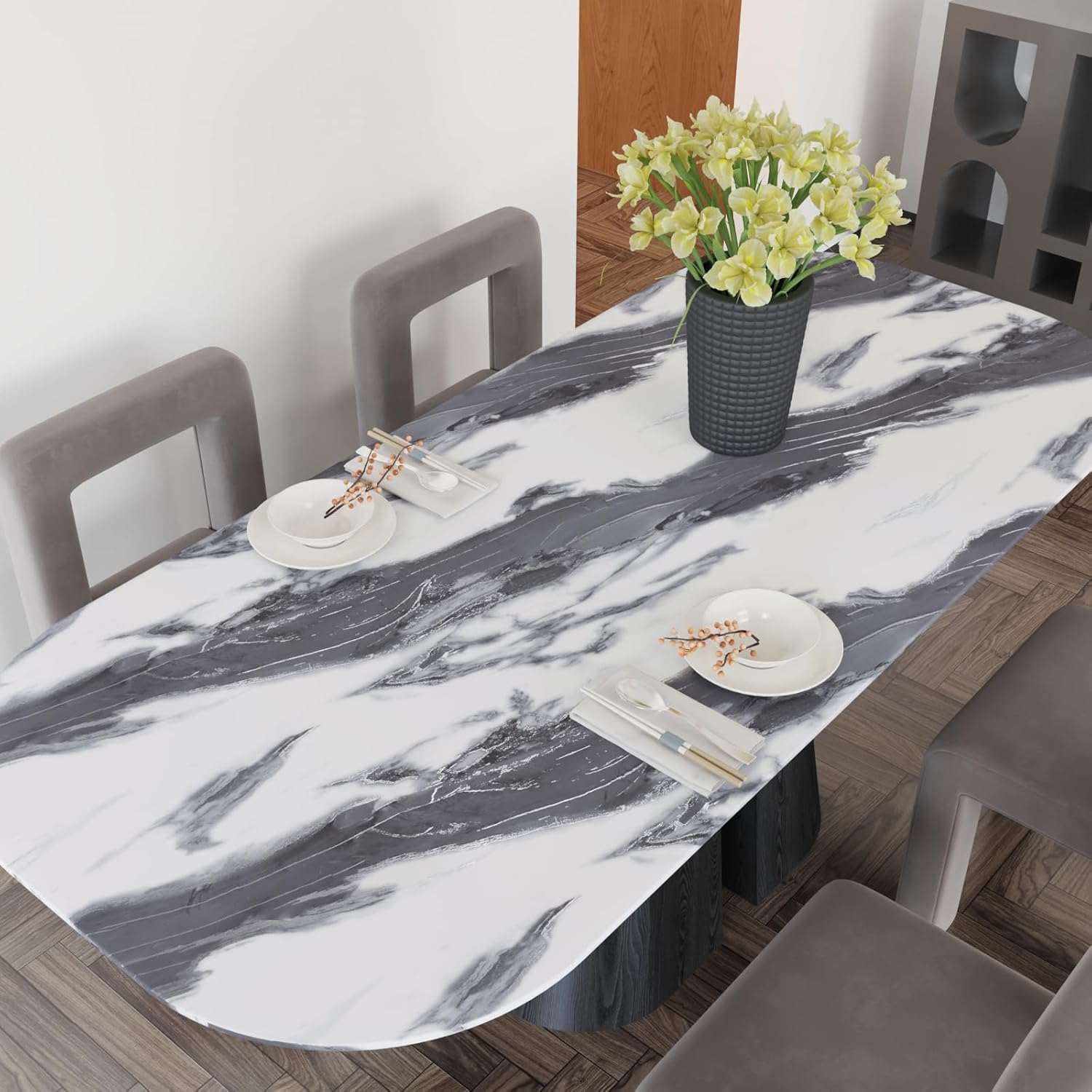 CRE8TIVE Silver Grey White Marble Contact Paper 12"x354" Liquid Marble Peel and Stick Wallpaper for Kitchen Countertops Waterproof Self Adhesive Renter Friendly Vinyl Wrap for Bathroom Cabinets Walls