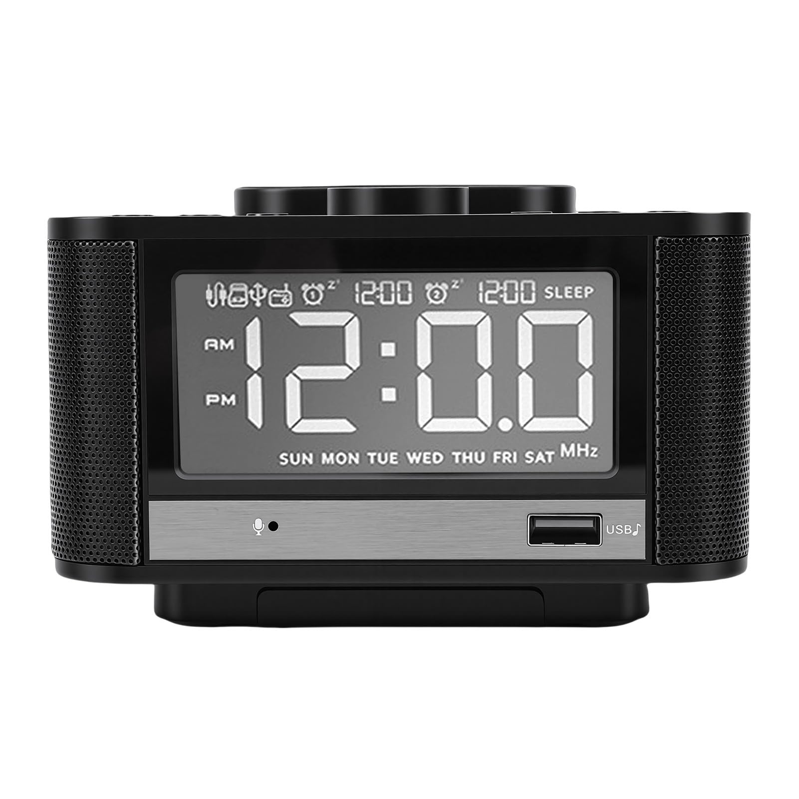 Annadue Budzik z Głośnikiem Stacjonarnym o Mocy 10 W - Radio FM Bluetooth z Bezprzewodowym ładowaniem do Odtwarzania z Karty Pamięci W Hotelu Domowym (wtyczka UE)