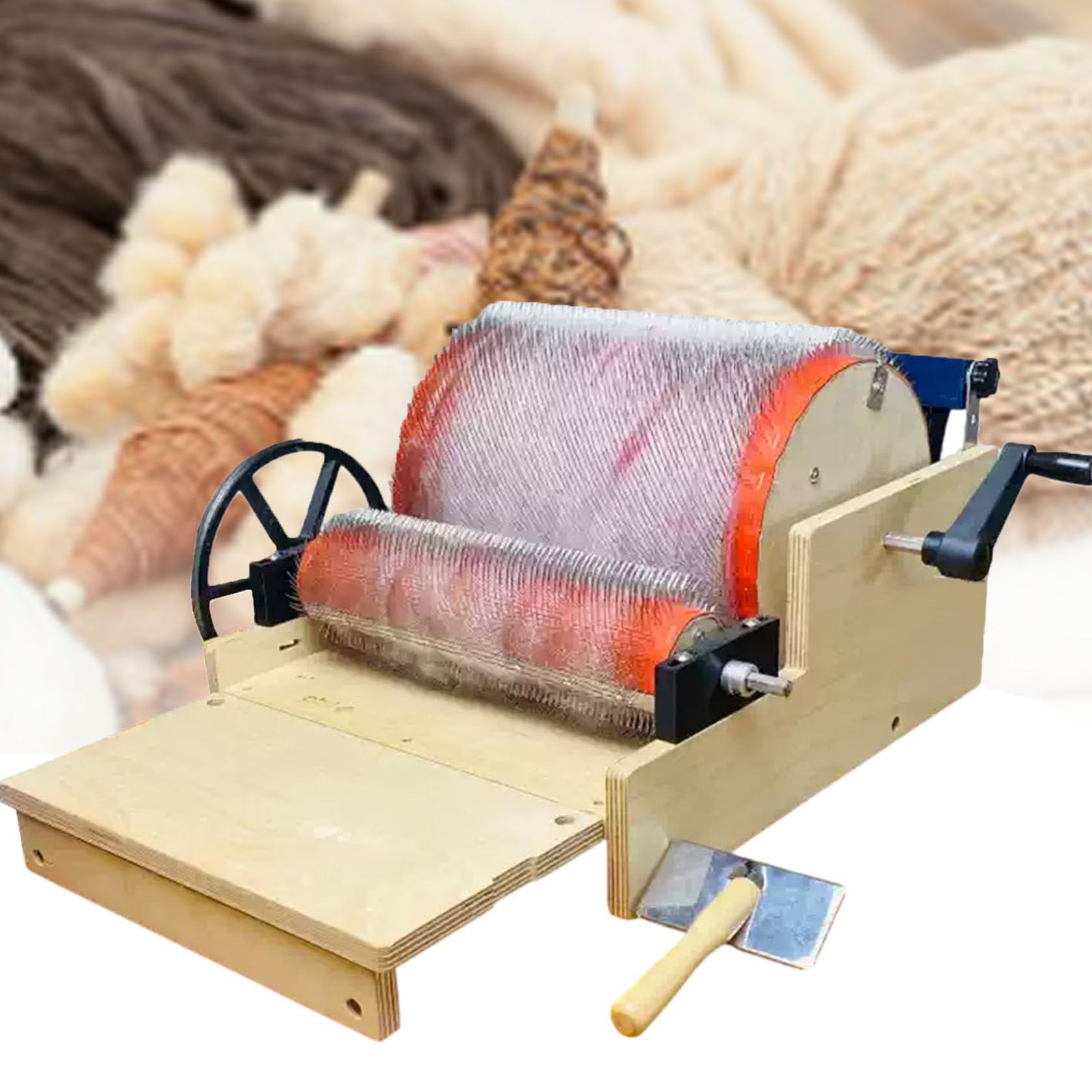 VitalisWorks Wool Fiber Drum Carding Machine, Wool Felt Drum Carder,Automatically Clean Residual Wool, Carding Width 12 Cm/24 Cm, Fast Color Mixing, Combing, Spinnings (24cm)