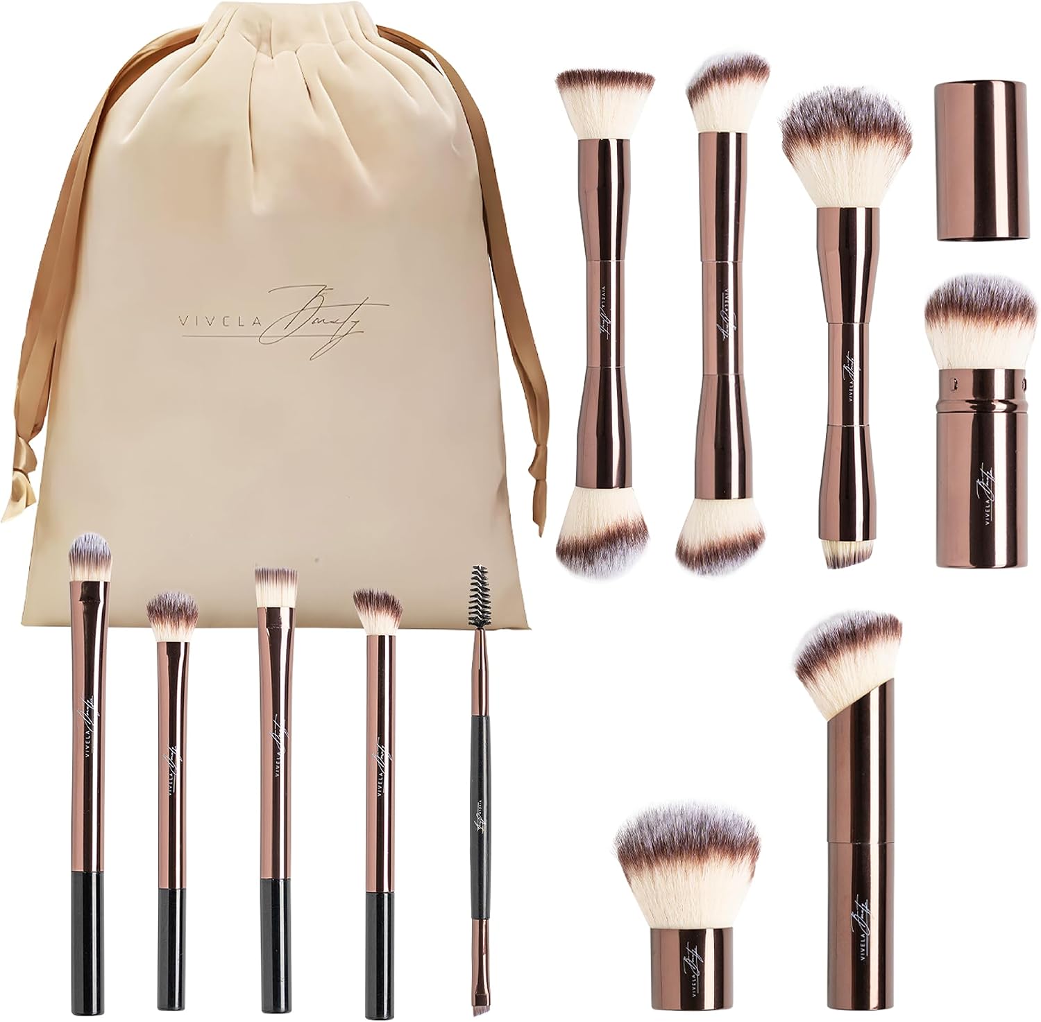 VIVELA Pennelli da trucco professionali 13 Kit di pennelli da trucco sintetici premium per fondotinta in polvere, fard, ombretto, set di pennelli da trucco, ideali per regali di compleanno