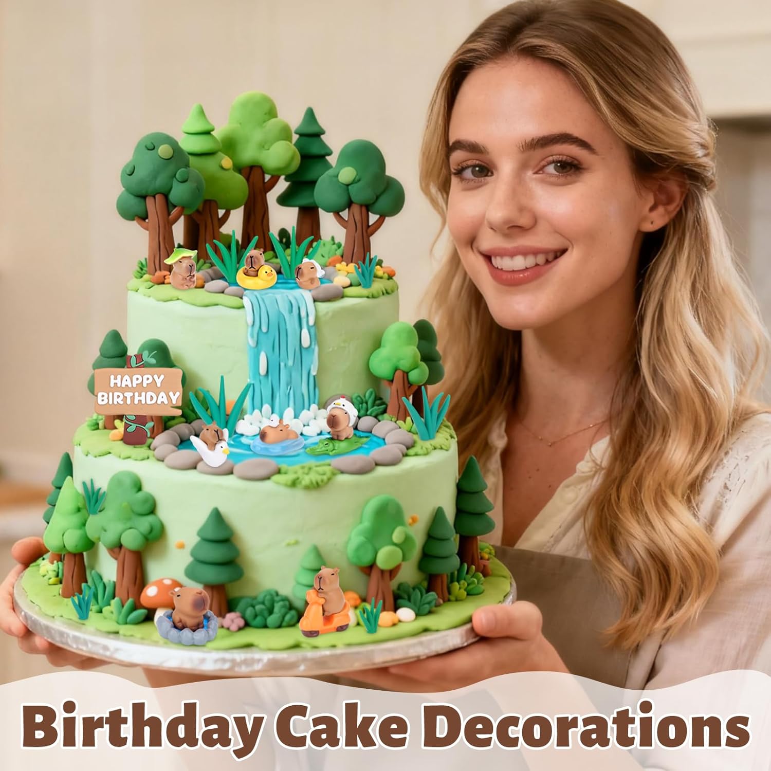 Meetory capybara cake topper - 13 PCS capybara birthday decorations, Mini Blowfish Party Supplies Capybara Birthday Party Supplies