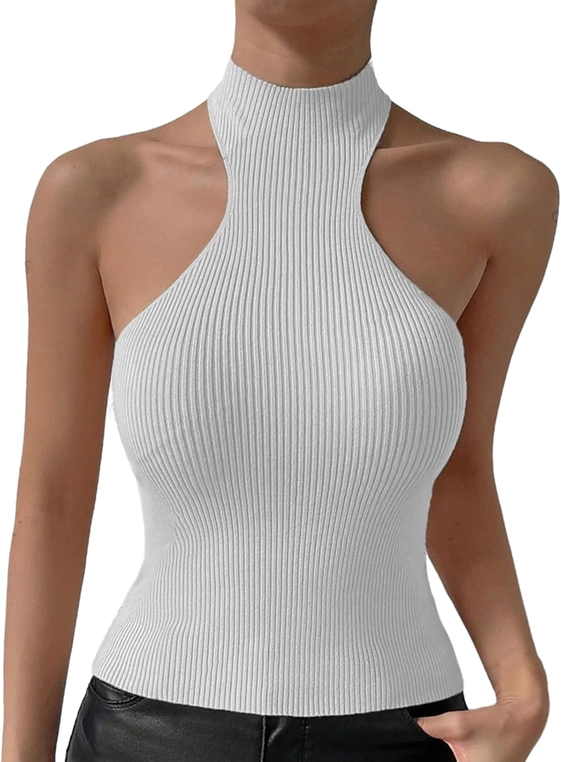 Womens Racerback Knit Sleeveless Mock Neck Workout Crop Stretchy Athletic Yoga Gym Clothes