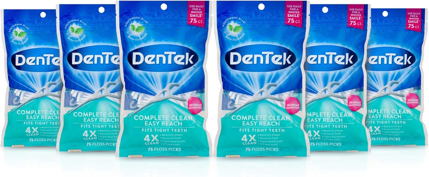 Dentek Floss Picks Complete Clean Fresh Mint 75 Count (6 Pack) Amazon