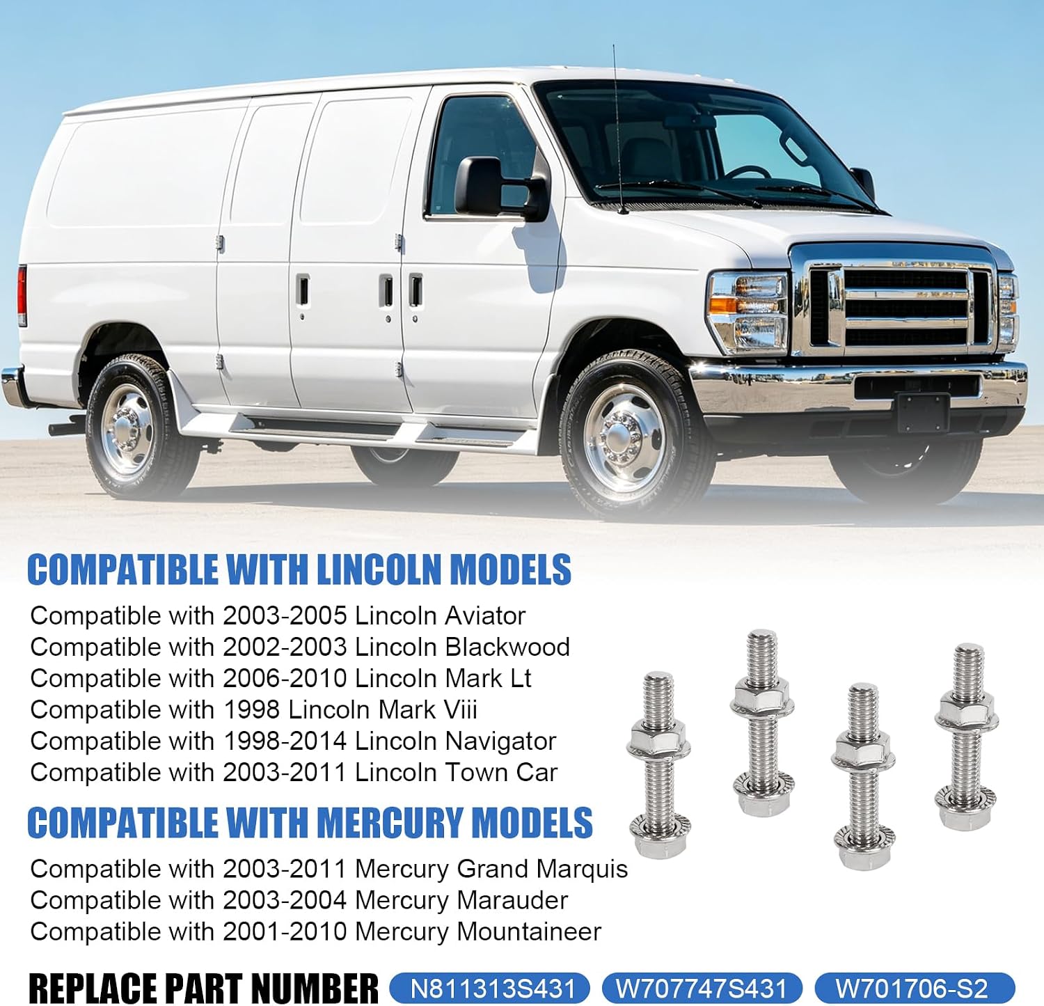 16 Pcs Stainless Steel Exhaust Manifold Stud Nuts Kit Compatible with Ford F150 F250 F350 E150 E250 Econoline Explorer Mustang Lincoln Mercury 4.6L 5.4L V8 M8*1.25 Manifold Stud Replace#N811313S431