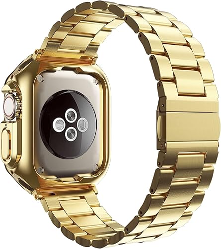 Miniatura 2 de Compatible with Apple Watch Ultra 3/2/1 Band and Case, Stainless Steel Metal Chain with TPU Cover, Smart-Watch Link Bracelet Strap for men, Oro