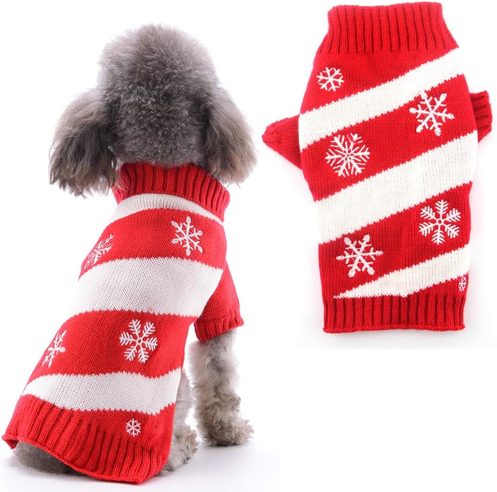 Vintage Christmas Themed Holiday Festive Pet Cat Dog Sweater Jumper Clothes (XXS, Snowflake)