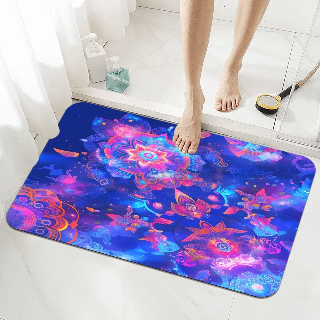 Badezimmerteppich Kleine Schnelltrocknend Badteppich 60x90cm Rutschfester Badematte Mandala Absorbierender Duschvorleger Waschbar Badvorleger Dünn Bath Bathroom Mat Fußmatten Toilette Badewanne 5-670