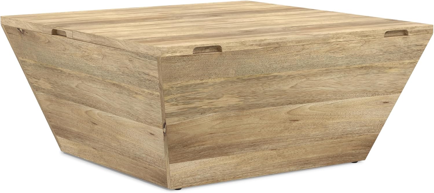 SIMPLIHOME Abba 36-inch Wide Solid Mango Modern Lift Top Square Coffee Table with Dual Lift Panels and 2 Storage Compartments in Natural for Living Room