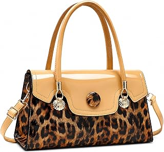Shiny Leopard Print Handbag for Women Leather Tote Bag Convertible Shoulder Bags Purses