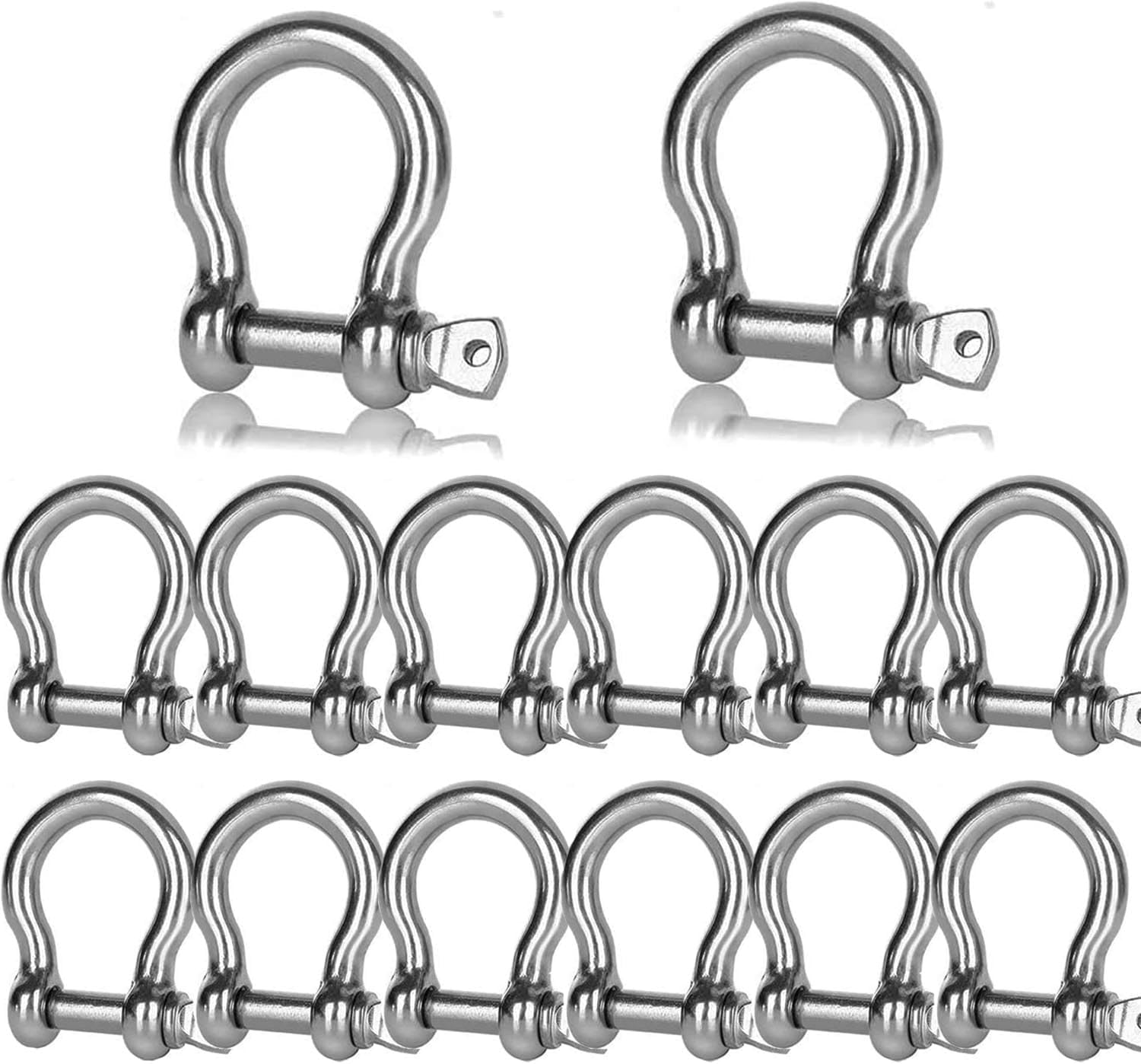 YOUNTHYE 14 PCS Clevis Shackle 5/16 Screw Shackle Stainless Steel M8 Chain Shackle Bow Shackle Clevis Heavy Duty Screw Pin Shackle for Anchor, Towing, Off Road Recovery
