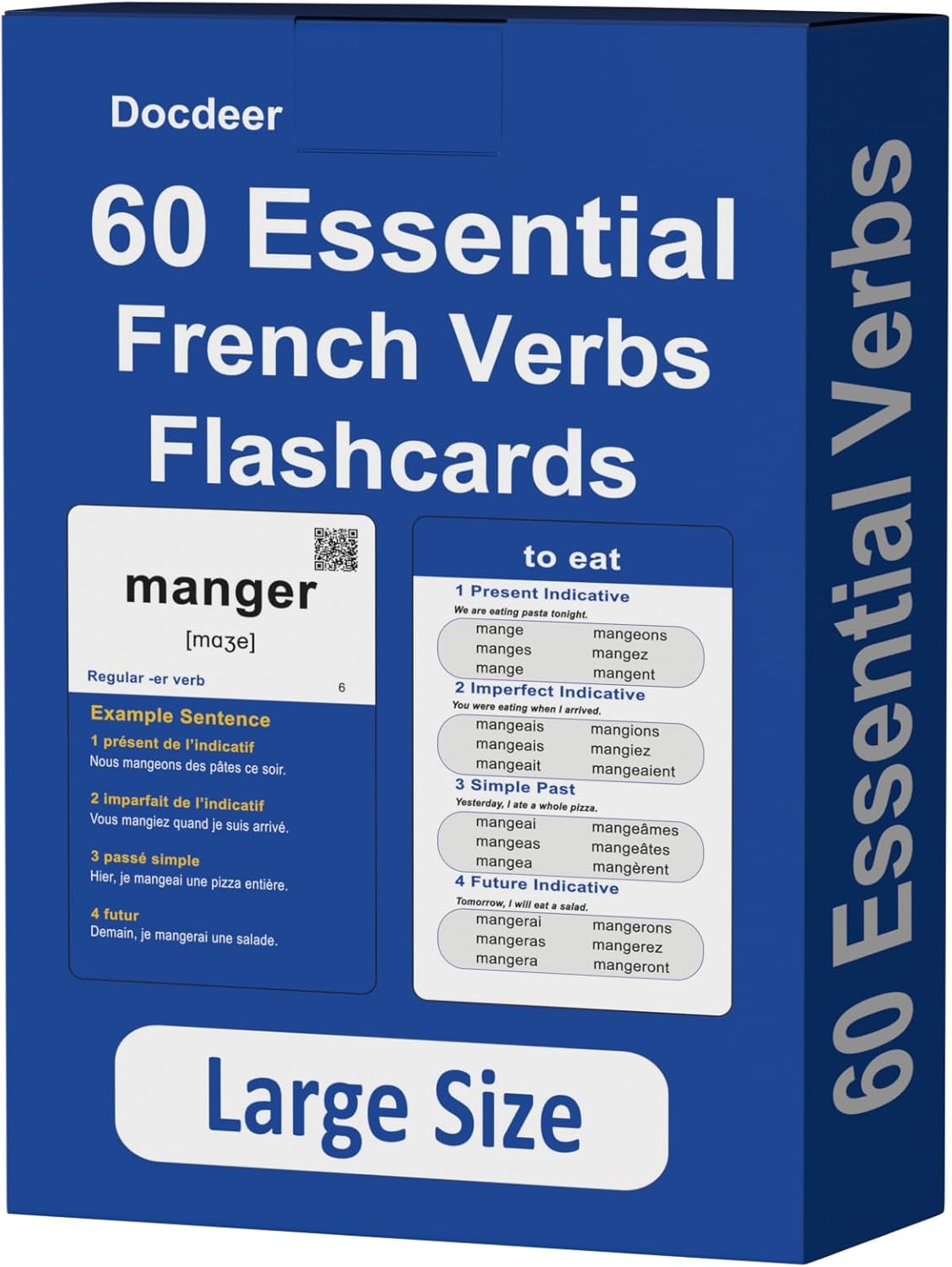 Docdeer French Verbs: 60 French Essential Verbs Flash Cards Conjugated Through 4 Tenses Flashcards