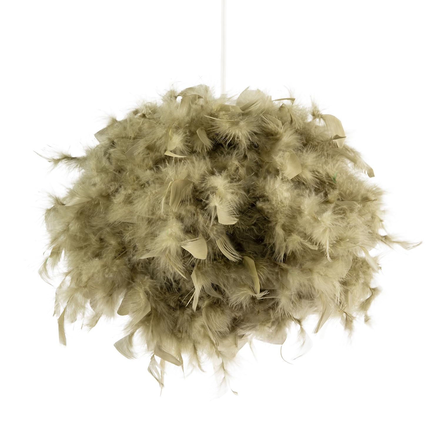 Eye-Catching and Modern Real Natural Olive Green Feather Decorated Small Pendant Light Shade | Perfect Statement Piece | 25cm Diameter by Happy Homewares