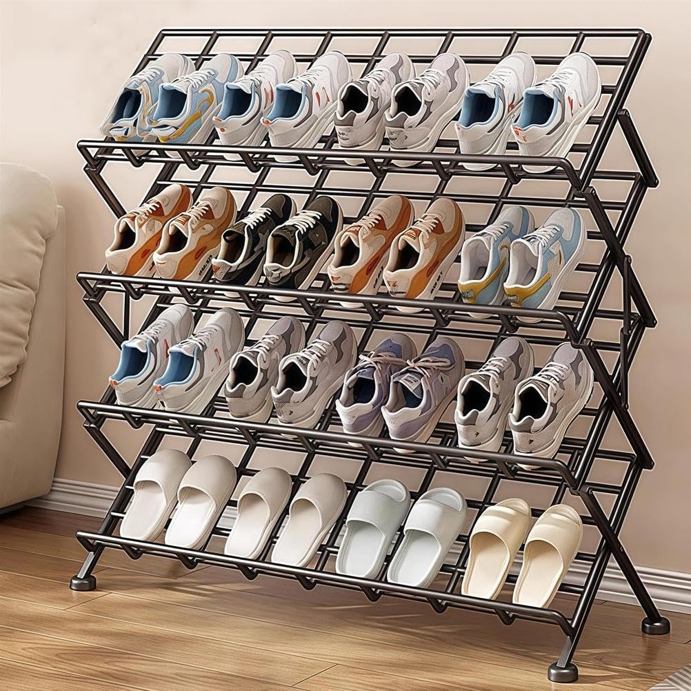 Scarpiera pieghevole in metallo di grande capacità, design portatile per ingresso, casa, ufficio, contiene 12-30 paia di soluzioni salvaspazio