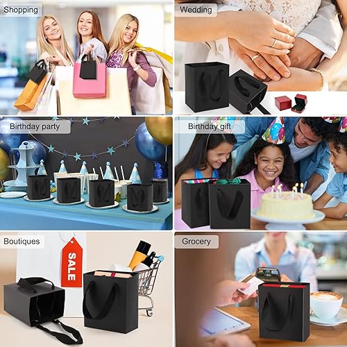 Miniatura 5 de EUSOAR Bolsas de papel negras a granel, paquete de 25 bolsas de papel resistentes de 4 x 2.75 x 4.5 pulgadas con asas, para negocios, comestibles,