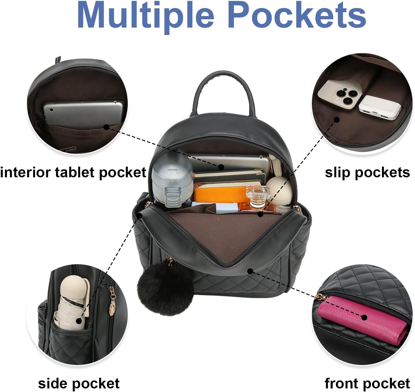 Barsine Girls Fashion Mini Backpack Purse Small Cute Plaid Leather Women Backpacks Little Bag (Black) - Image 5