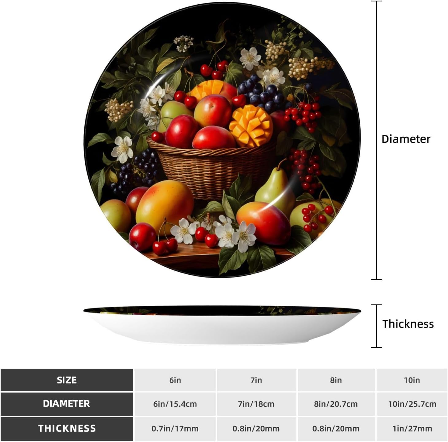 Basket Of Fresh Fruits Style Ceramic Plate Display Decorative Plate With Stand Wall Hanging Plate For Home Decor 10 Inch