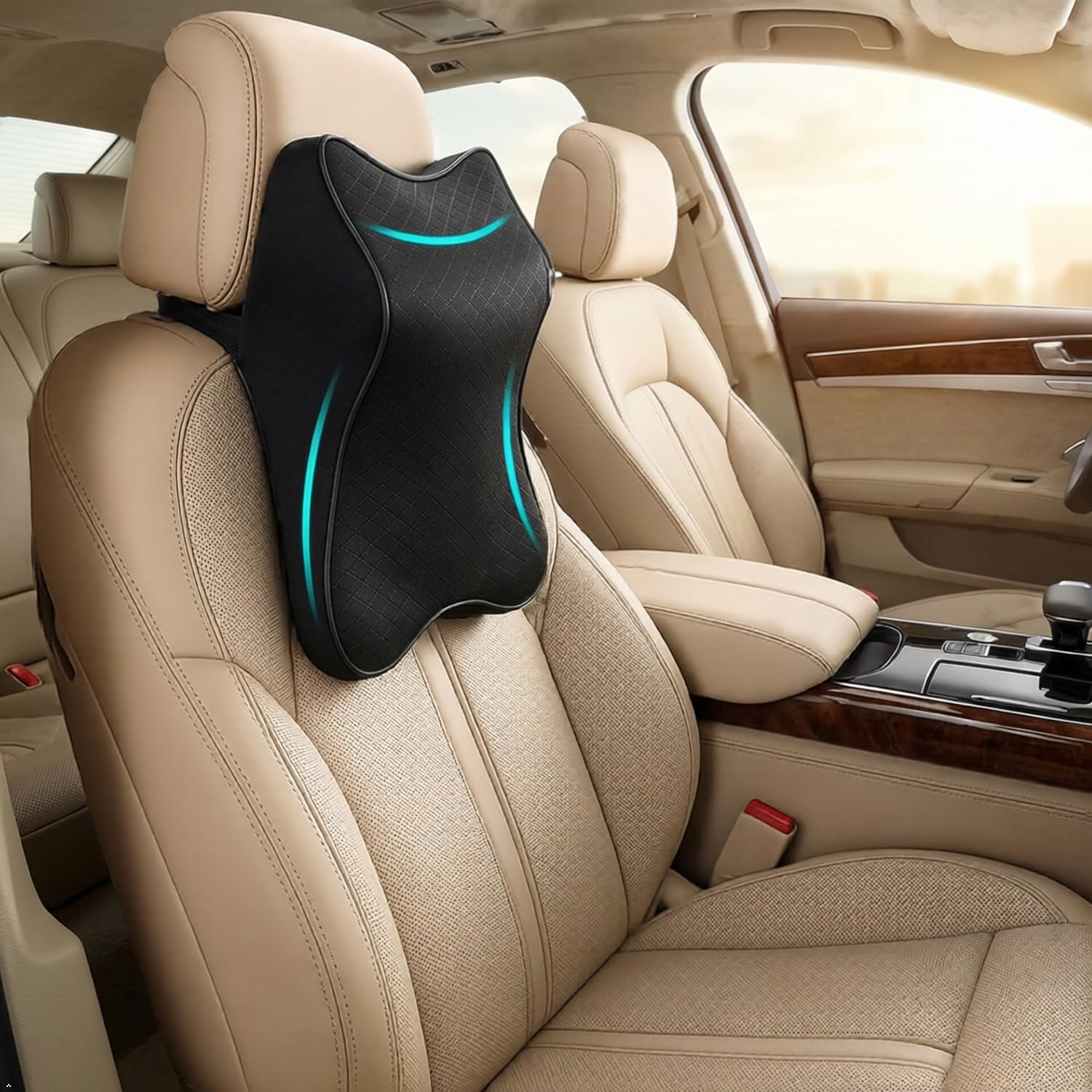 Car Neck Rest Pillow | Memory Foam Neck Pillow for Car, Car Seat Head Rest Cushion for Neck & Cervical Support – Relieves Neck Pain (Large, Black, Pack of 1)