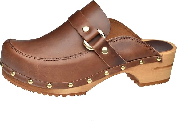 Sanita Lillen | Zoccoli Aperti da Donna | Zoccoli in Pelle con Suola in Legno | Prodotto Originale Fatto Mano | Suola sostenibile