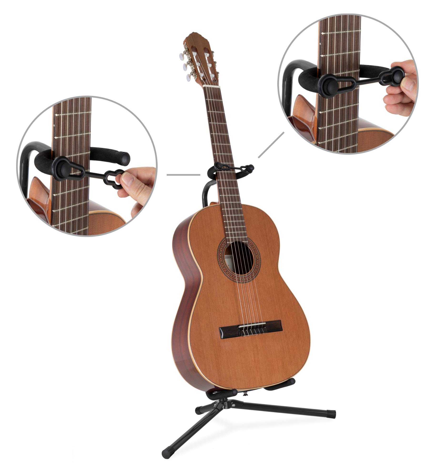 5x Classic Cantabile Gitarrenständer - Universal Gitarrenständer für Konzertgitarre, Westerngitarre, E-Gitarre, E-Bass - Gepolsterte Auflage - Klappbarer Gitarrenständer - Schwarz