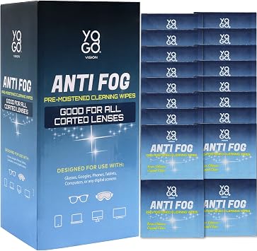 Yogo Vision Anti Fog Wipes for Glasses Pre Moistened Cleaner Lens Wipes for Screens, Binoculars, Face Sheilds, Ski Masks, Swim Goggles, Individual Wrapped Antifog for Eyeglass Cleaner 30 pack