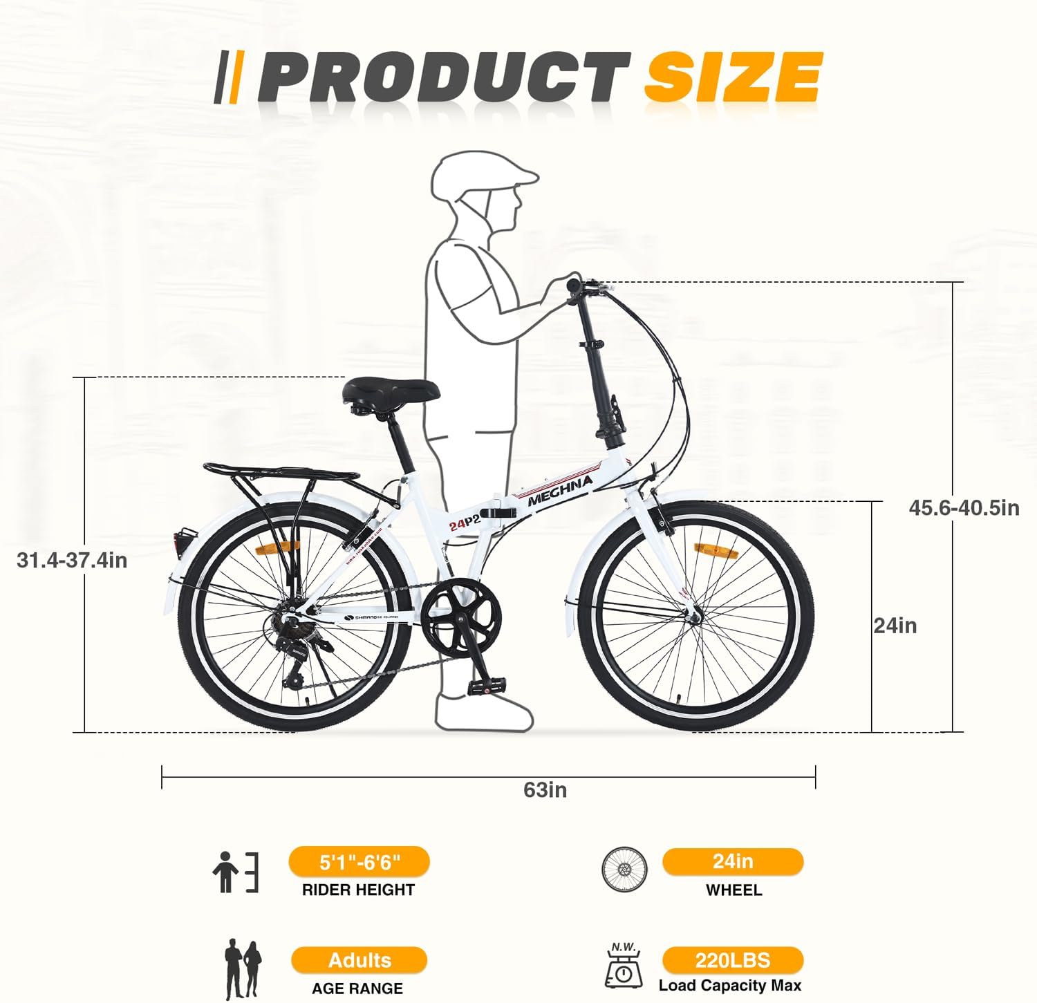 24" Folding Bikes for Adults 7 Speed City Commuting Folding Bicycle with Steel Frame/Front and Rear are V Brakes Compact Folding Bike for Adults Men and Wome No Assembly Required