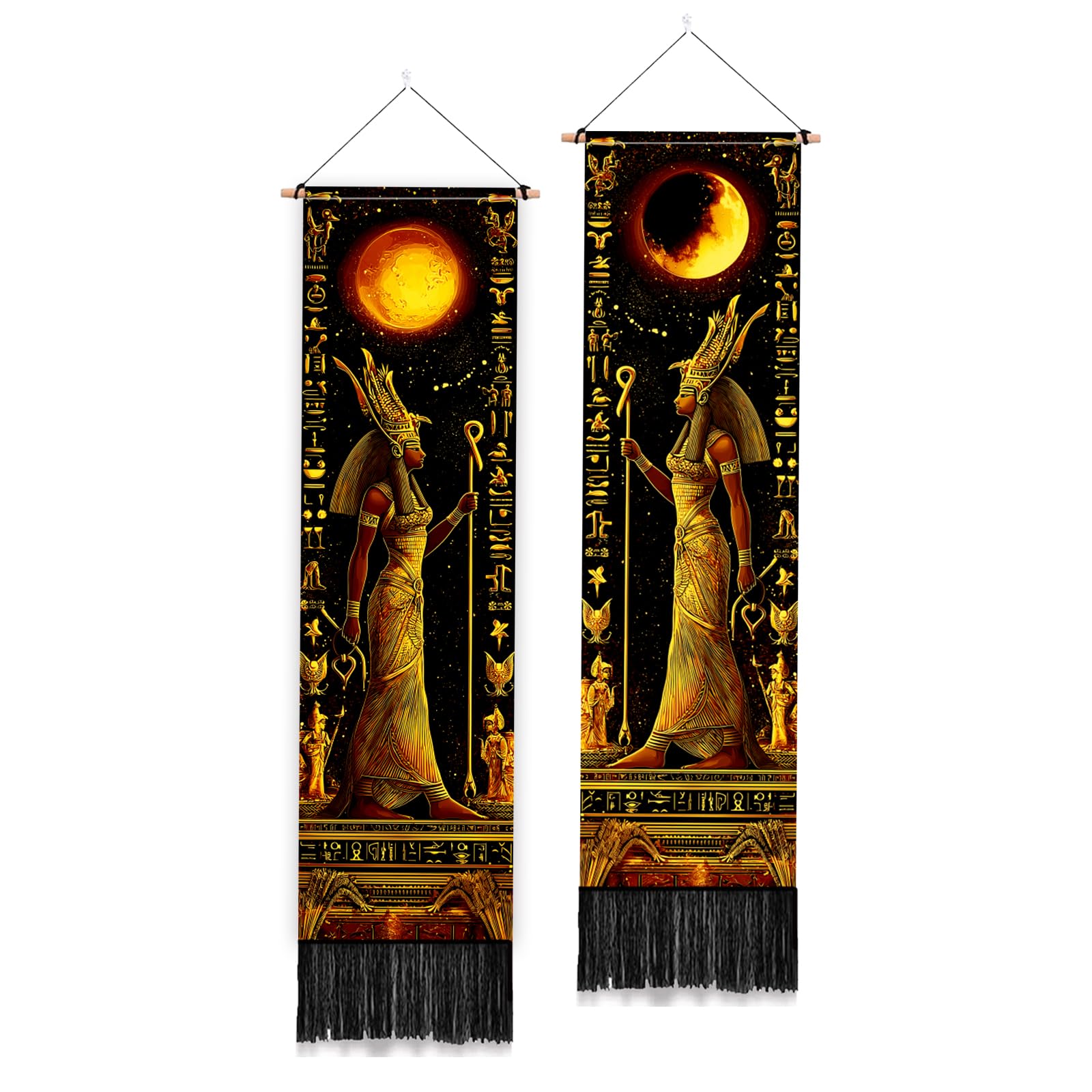 PLIGREAT 2 Pack Egyptian Style Wall Tapestry, Vintage Pyramid Vertical Tapestry Aesthetic Wall Hanging with Tassels for Bedroom Living Room Bathroom Home Art Decor Housewarming Gift, 130 x 33cm