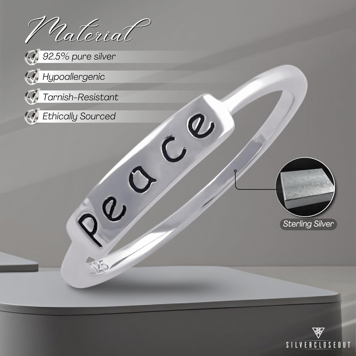 SILVERCLOSEOUT Sterling Silver Thin Stackable Peace Ring (Size 4-11)