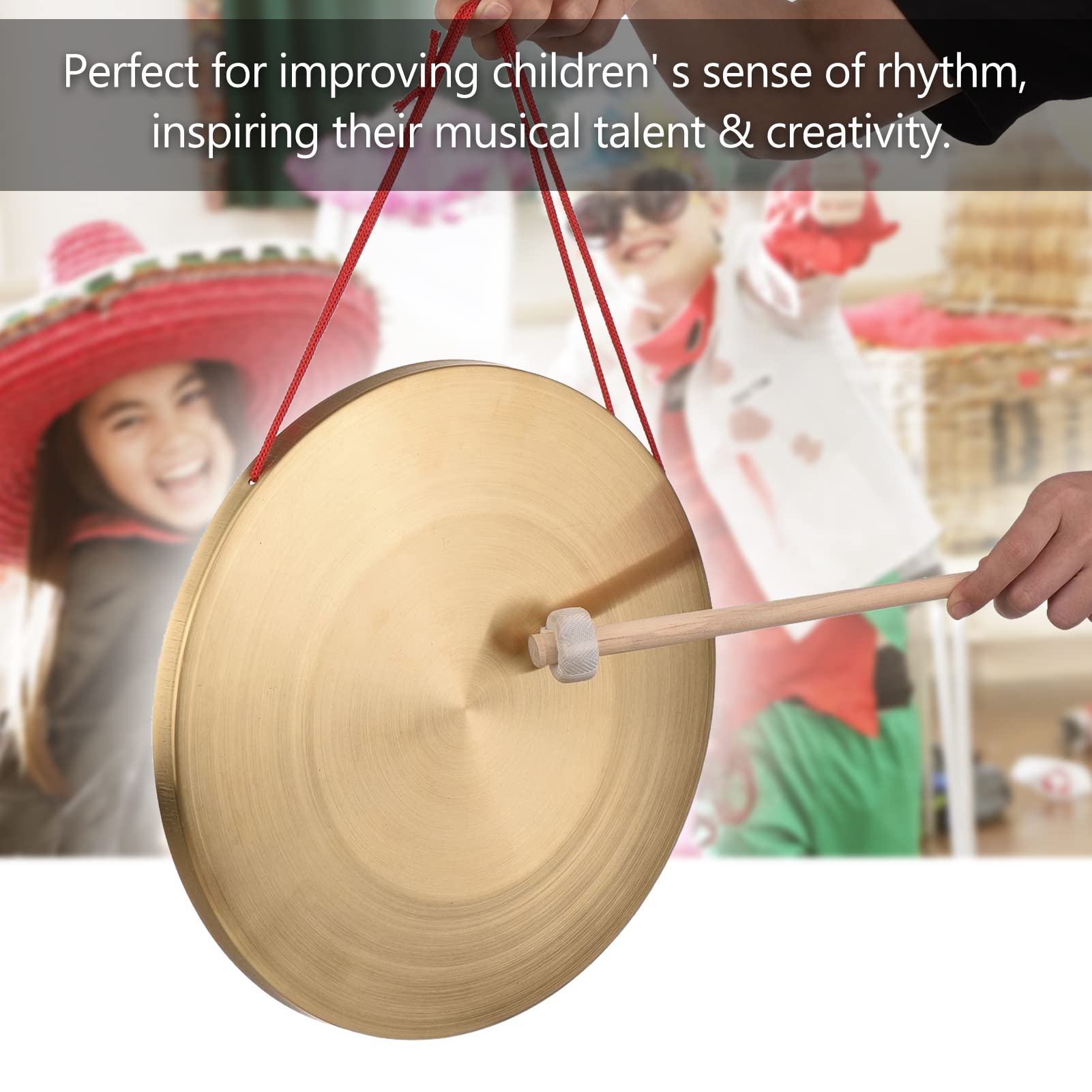 ACAGALA 30cm Hand Gong Becken Messing Kupfer Gong Kapelle Oper Schlaginstrument mit Rundspielhammer