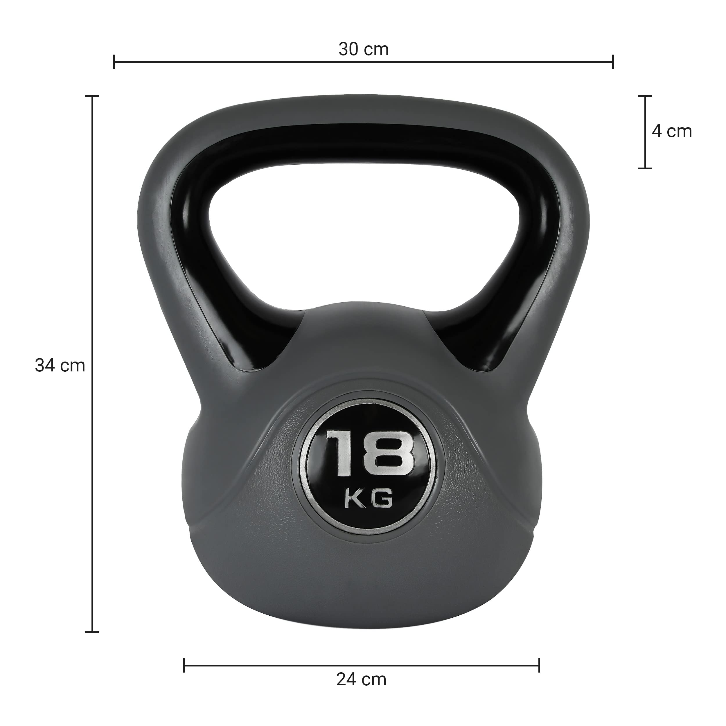 Msports Kettlebell de 2 à 20 kg avec poster d'exercice, 18 kg - Noir