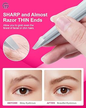Expert Slant Tip Tweezers with Leather Case, GlamTweeler Sharp & Precision Stainless Steel Tweezer for Eyebrows, Facial Hair and Fine Hairs Removal (Sparkle Silver)