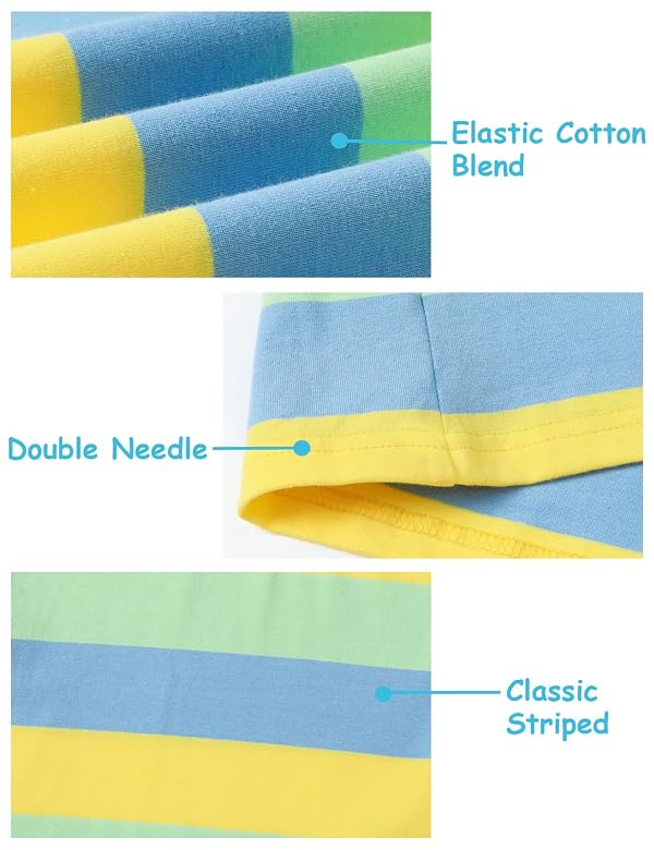 A&J DESIGN Toddler Boys Easter Pajamas Striped Long Sleeve Matching PJs for Siblings Soft Cotton Stretch Kids Yellow Green and Blue Striped Shirt and Pants Outfit 5T by A&J DESIGN - Image 3