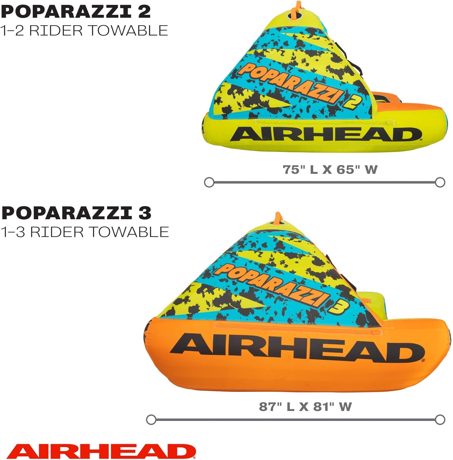Airhead Poparazzi, 1-3 Rider Towable Tube for Boating, Multiple Size Options Available