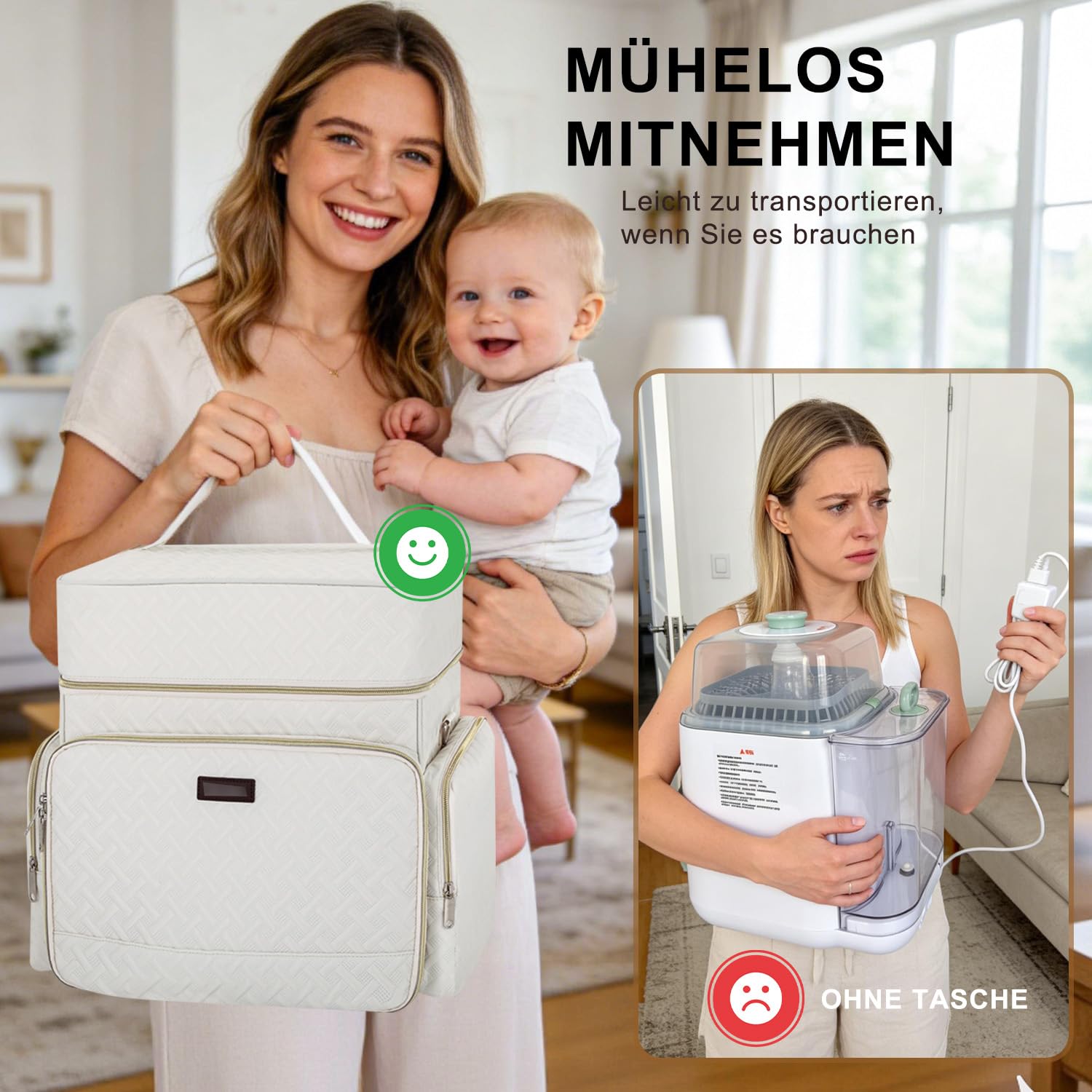 Bolsa de almacenamiento compatible con el limpiador de botellas Momcozy KleanPal Pro, bolsa de transporte resistente para lavadoras de botellas, organizador de viaje grande con varios bolsillos (solo