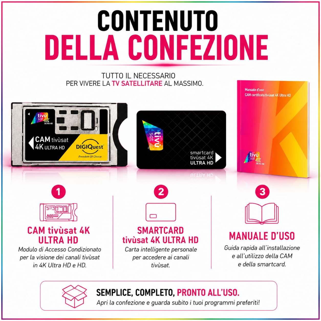 DIGIQUEST CAM tivùsat 4K Ultra HD certificata |Accesso ai canali HD e 4K | Facile installazione | Ideale per amanti di cinema e sport
