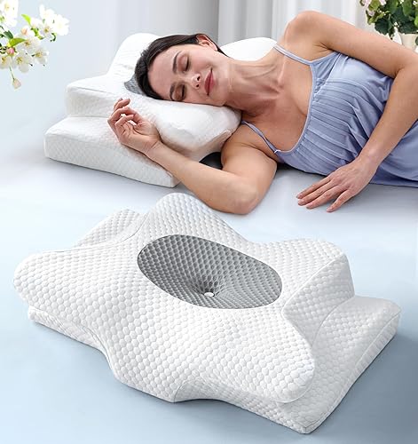 Emircey Almohada cervical para el cuello cervical para dormir, almohada ortopédica de espuma viscoelástica para dormir de lado, almohada de lectura