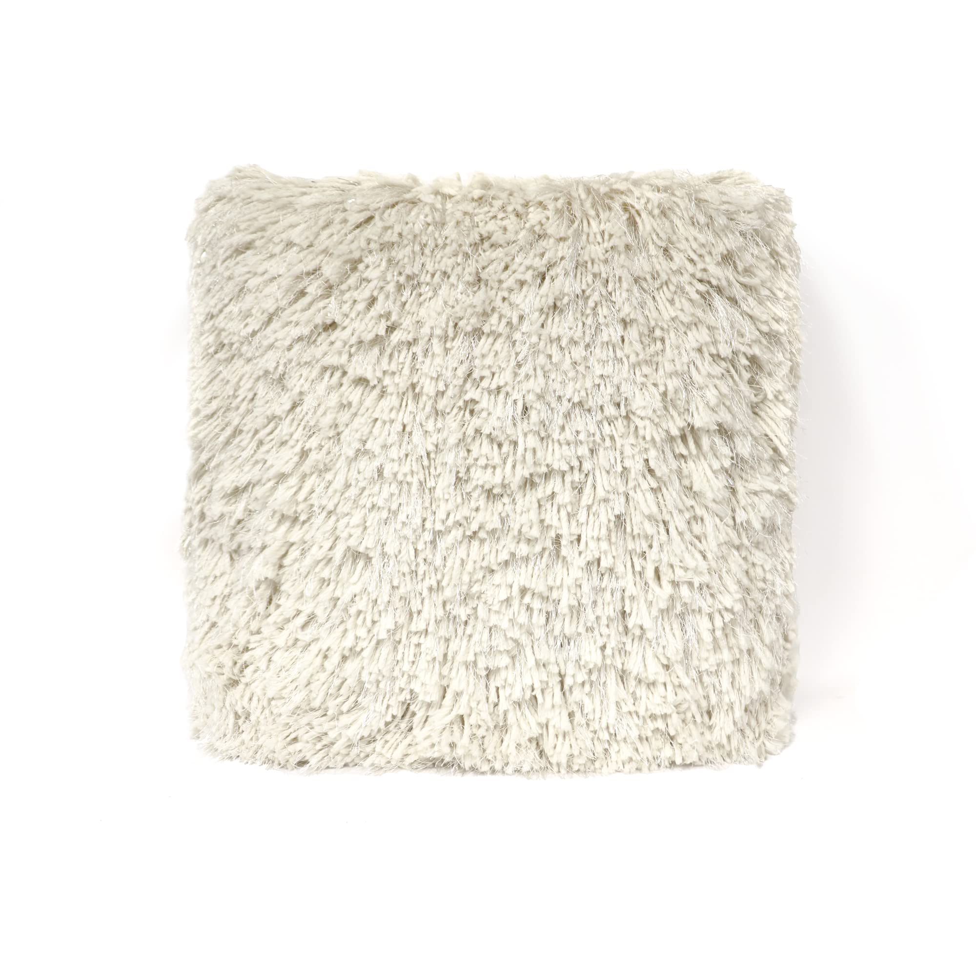 Lush Decor Shaggy Faux Fur Unique Soft Fluffy Decorative Throw Pillow for Bed or Couch, 20" W x 20" L, Off White