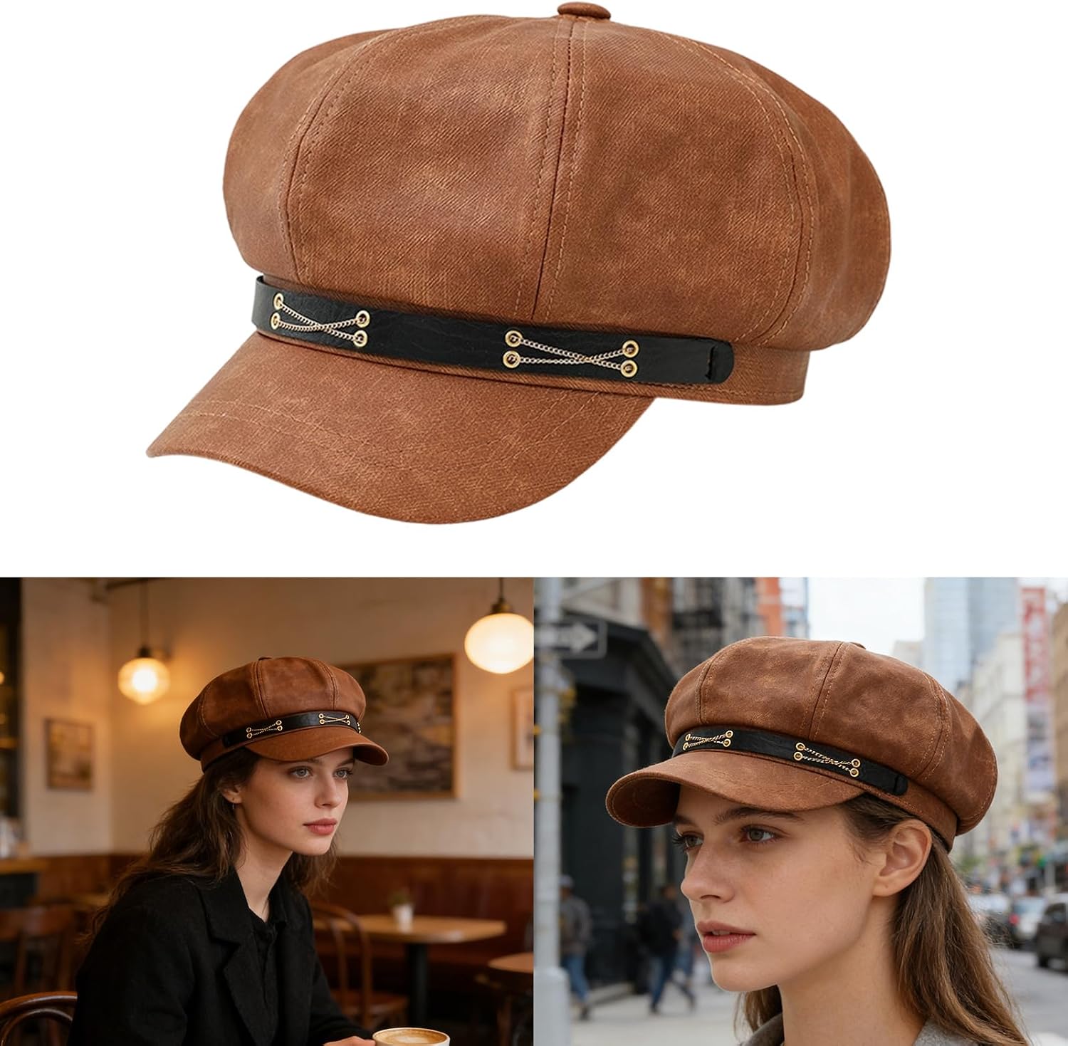 Dark Berets Decorative Chain Painter Hat Unisex Cabbie Hat for Outdoor Leisure Photo Props Unisex Fashion Accessory