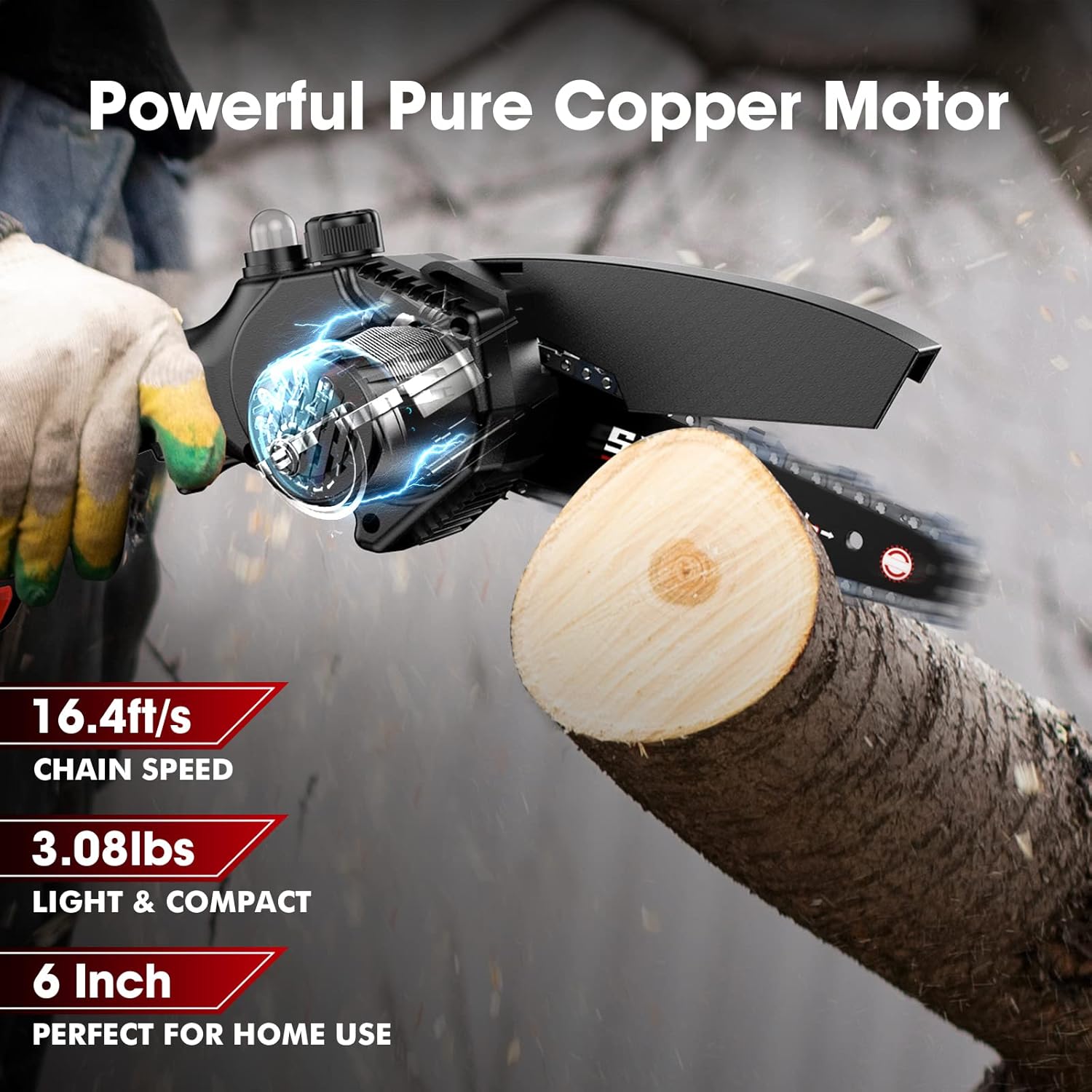 Man using the Seesii pole saw to trim high branches from a tree.