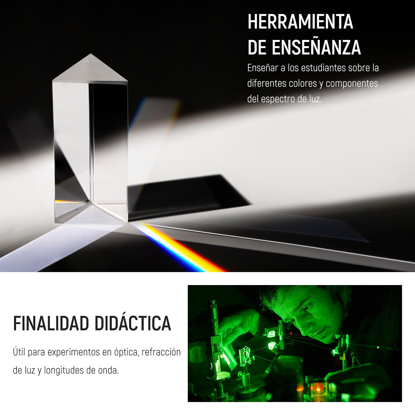 NEEWER Prisma Triangular de 4 Pulgadas/10cm, Cristal Óptico K9 para Fotografía de Prisma, Prisma de Fotografía de Efectos de Arco Iris, Enseñanza de Física de Espectro de Luz