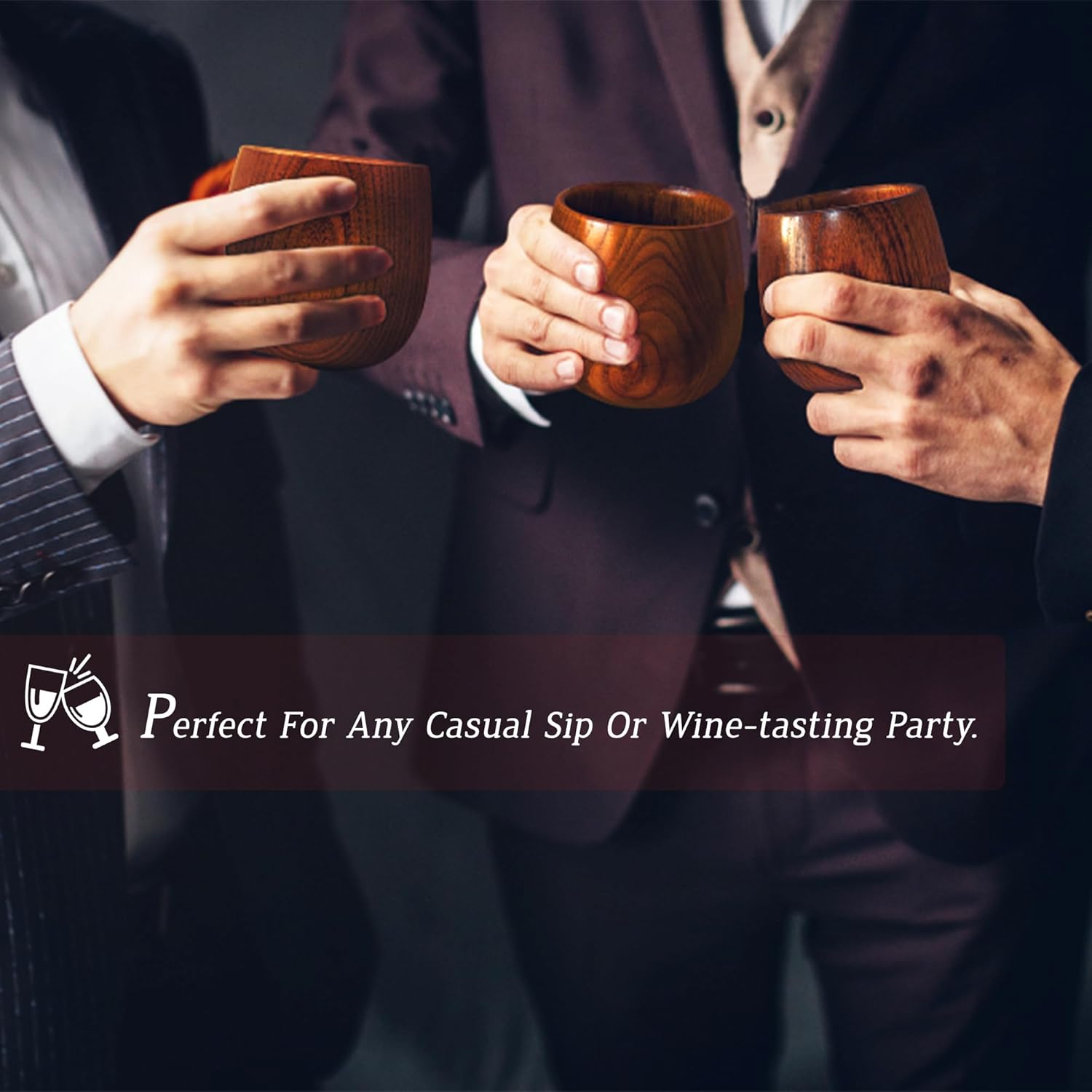 Wooden Bourbon Drinking Glasses Set of 2-Old Fashioned Whiskey Glasses with Whiskey Stones, Unbreakable & Flavor Enhancing Gift for Men,Dad,Husband (10oz)-Father's Day,Birthday,Retirement Gift