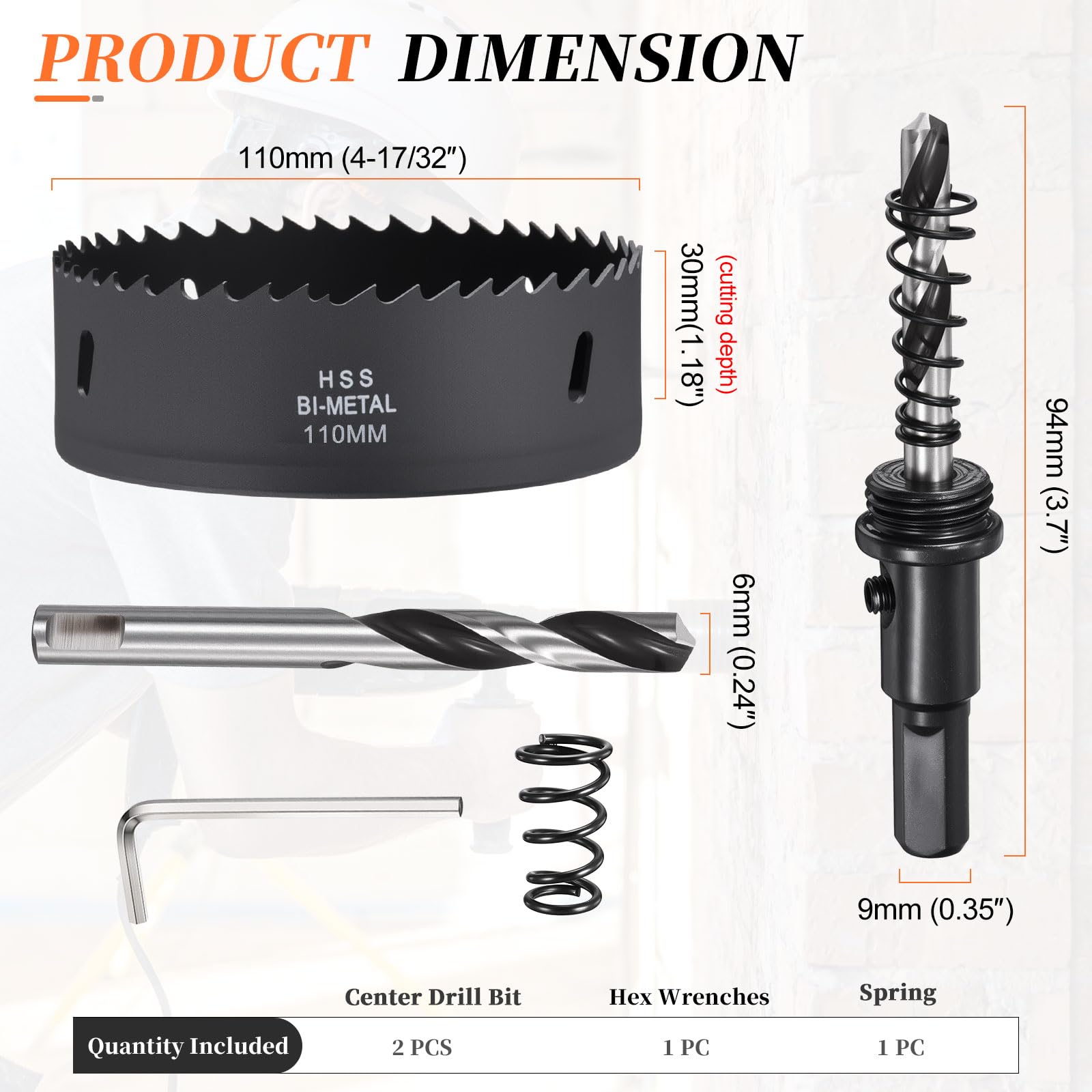 METALLIXITY Bi-Metal Hole Saw 4-5/16", M42 HSS Circular Head 110mm Hole Cutter with 2 Pilot Drill Bits - Image 2