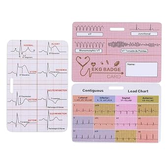 EKG Card Set - Triple Pack, Nursing Reference | Rapid ECG Interpretation Guide with Cardiac Lab Values, Clinical Cheat Sheet for ER ICU Telemetry Nurses and Medical Professionals, 9x6cm