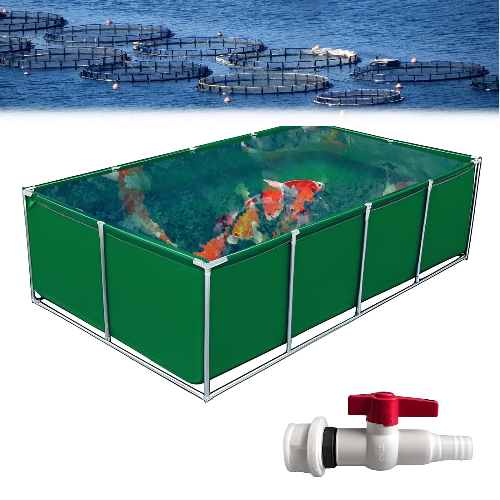 Poxvythb Steel Frame Fish Pond Quarium pool pond PVC Canvas + Steel Frame Aquaculture Temporary Reservoir - Special for Koi and Turtle Swimming | Size 1.2x1x0.8m | Green