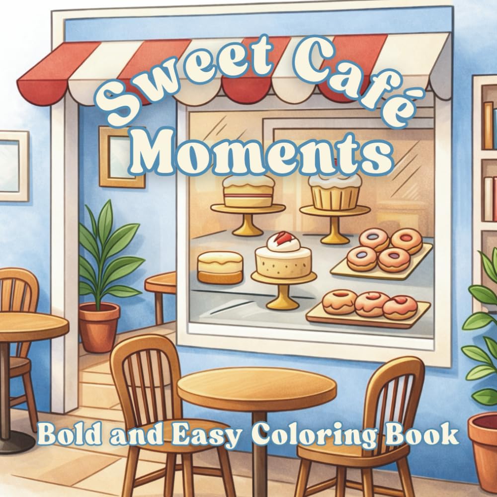 Sweet Café Moments: A Bold and Easy Coloring Book with 50 Cozy Coffee Shop and Café Scenes (Moments – Bold & Easy Scenic Coloring Books for Relaxation)