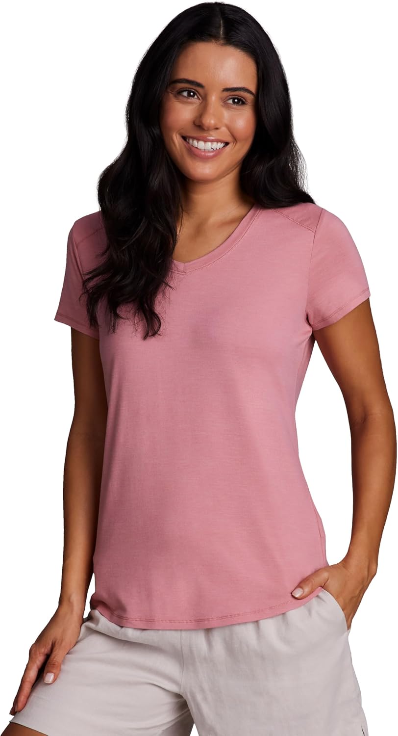 RBX Running Shirt for Women, Short Sleeve Buttery Soft Lightweight Space Dye V-Neck T-Shirt