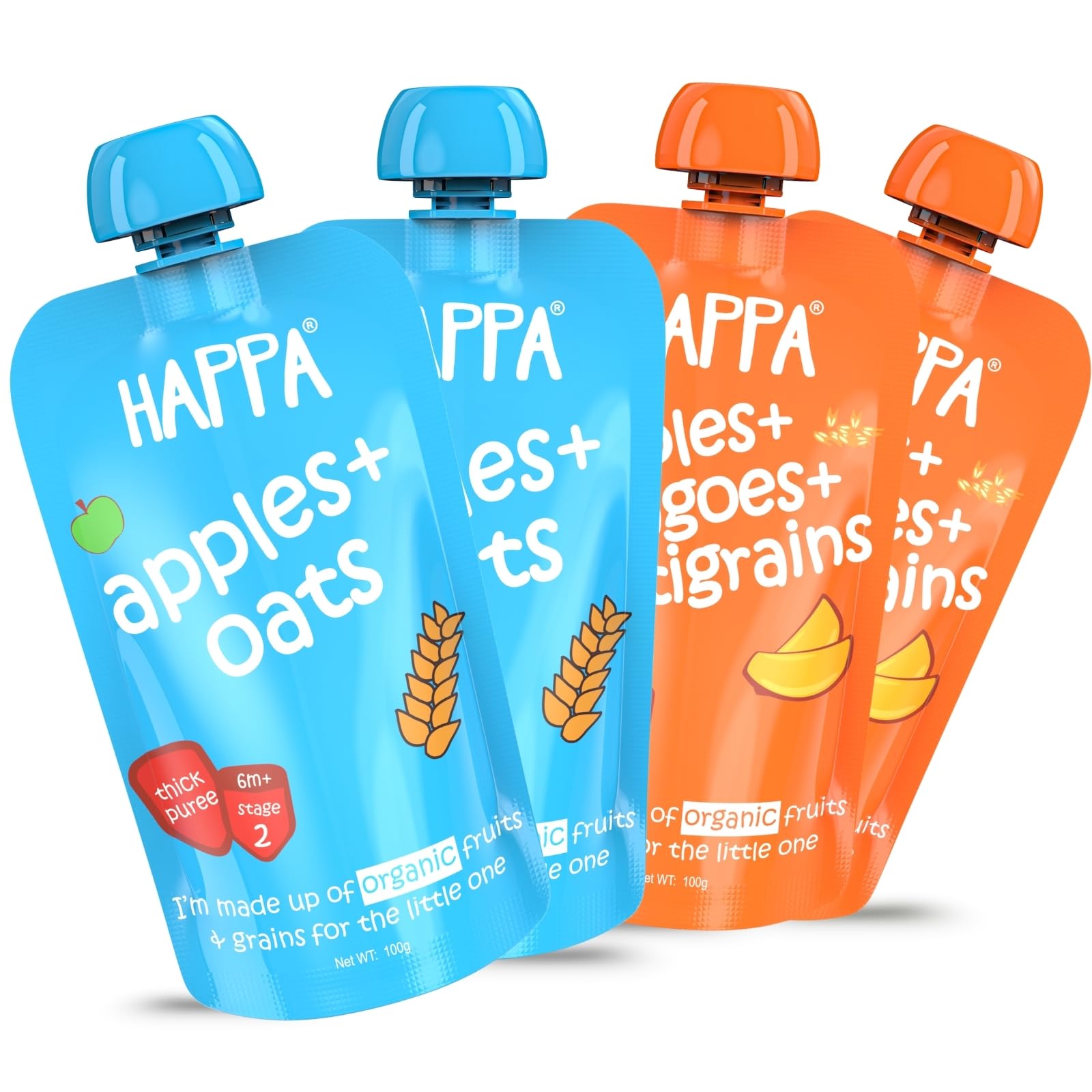 Happa Organic Baby Food Puree Grain and Fruit Blend Pack of 4