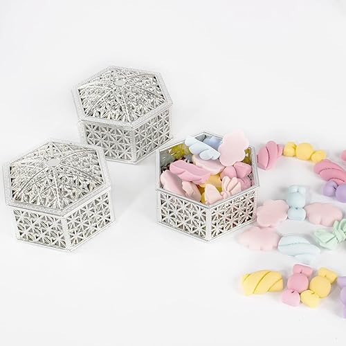 Miniatura 5 de 12 cajas hexagonales para dulces, cajas de plástico para recuerdos de boda, tarros huecos para dulces, cajas de almacenamiento de dulces, cajas de