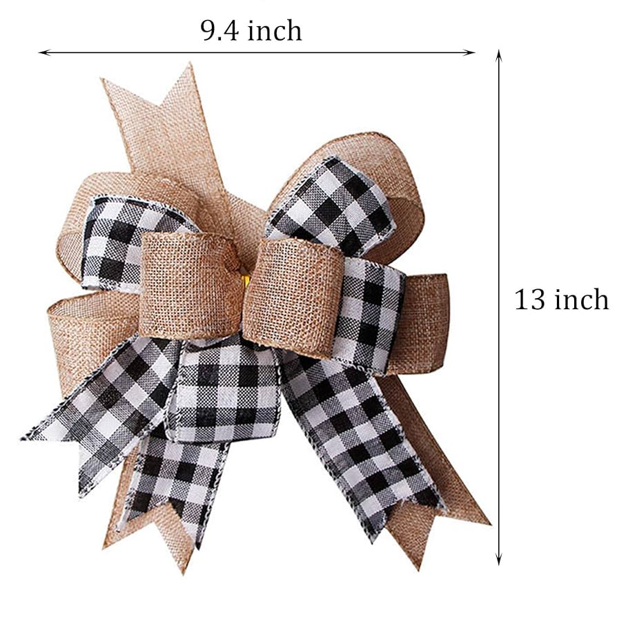 Lage Sping Weath Bows Sping Sunflowes White Black Plaid