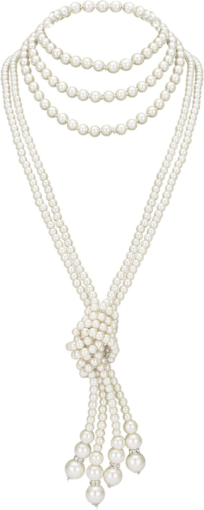 Long Pearl Necklace Faux Pearls Necklace Beaded Long Pearls Necklace 1920s Gatsby Costume Jewelry
